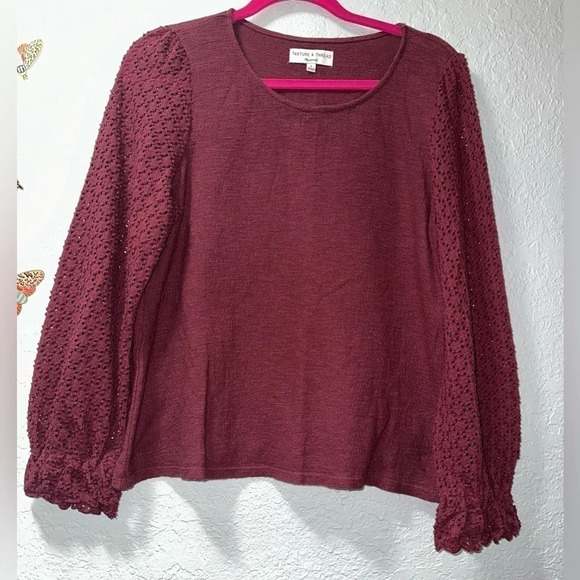 Texture and Thread (Madewell) Eyelet Mix Ruffle Sleeve Blouse - Picture 1 of 8